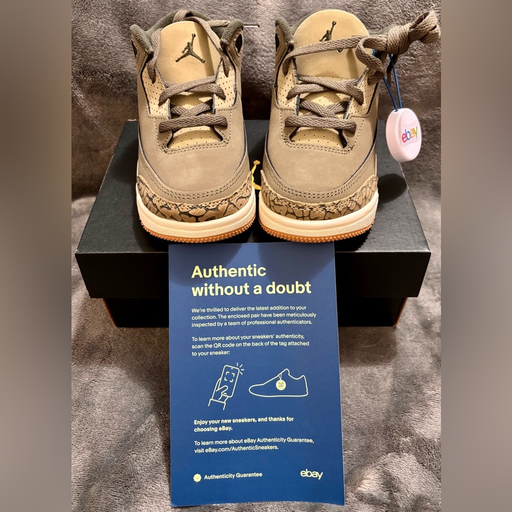 👟 New in Box Jordan 3 Family Affair Olive size 9 Toddler - Picture 2 of 10